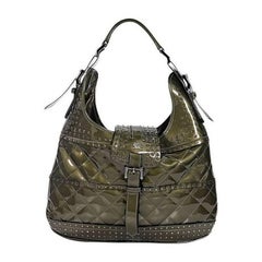 Olive Green Burberry Studded Patent Hobo Bag