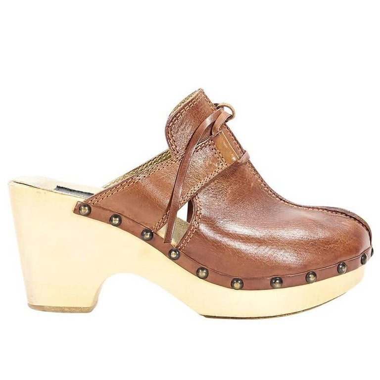 Cognac Brown Dolce and Gabbana Leather Clogs For Sale at 1stDibs