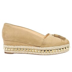 Tan Christian Louboutin Suede Wedge Espadrilles