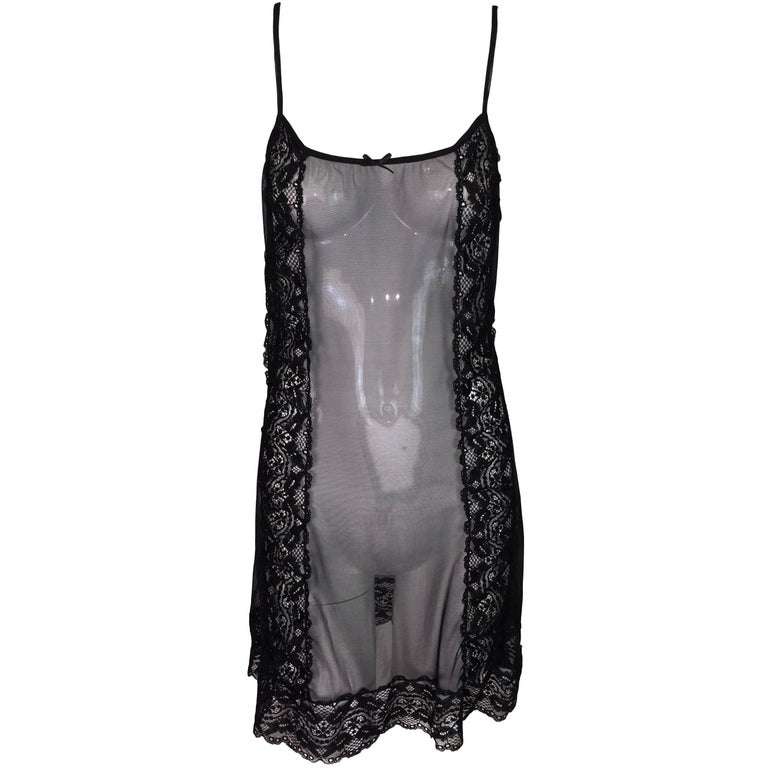 1990's Dolce and Gabbana Sheer Black Mesh and Lace Mini Slip Dress at 1stDibs sheer black slip