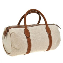 Hermes Canvas Cognac Leder Top Handle Satchel Carryall Tasche