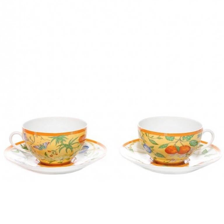Hermes Porcelain Flower Four Piece Table Dishes Tea Set in Box