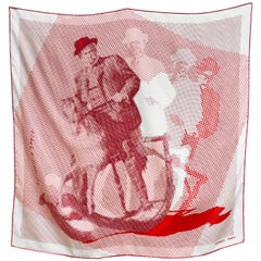 Hermes Red & White Fantaisie a Cheval Silk 70cm Scarf