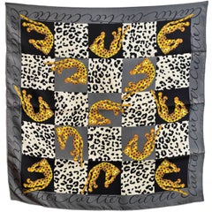 Cartier Grey and Black Panther Silk Scarf