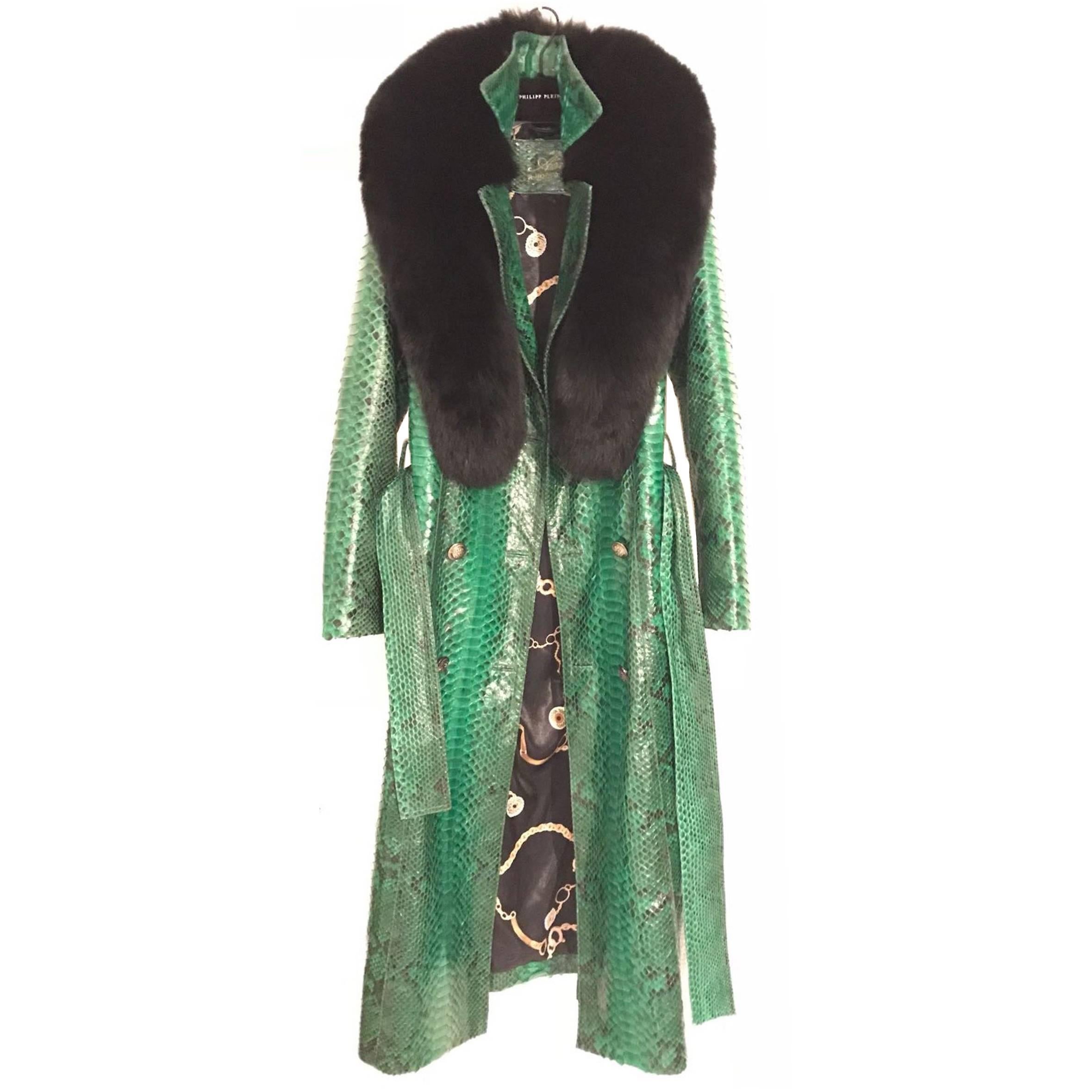 Ana Switzerland Green Python long coat For Sale
