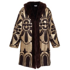 1980s Valentino Boutique Gold Leather and Brown Satin Coat 