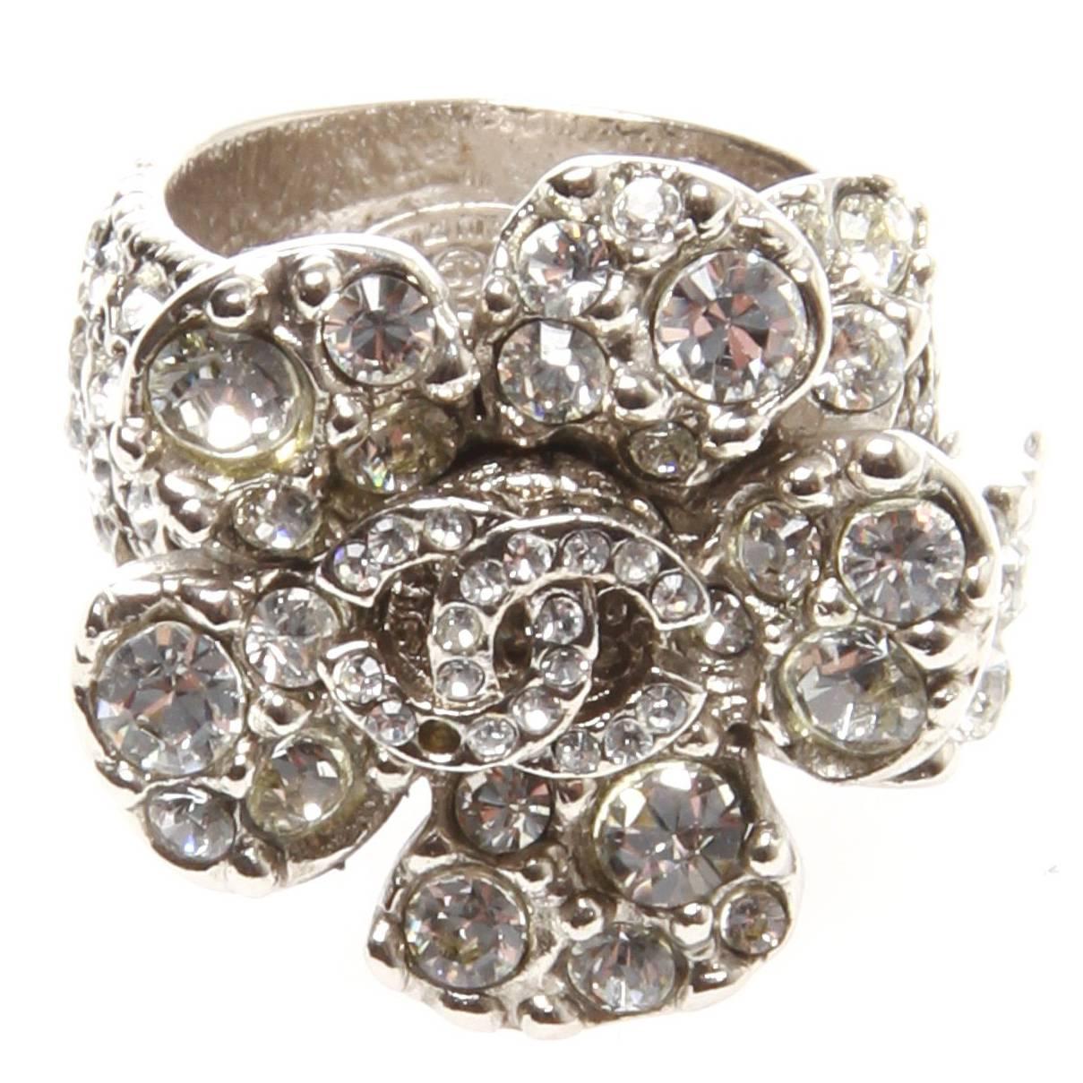 Chanel Swarovski Crystal Camellia CC Ring