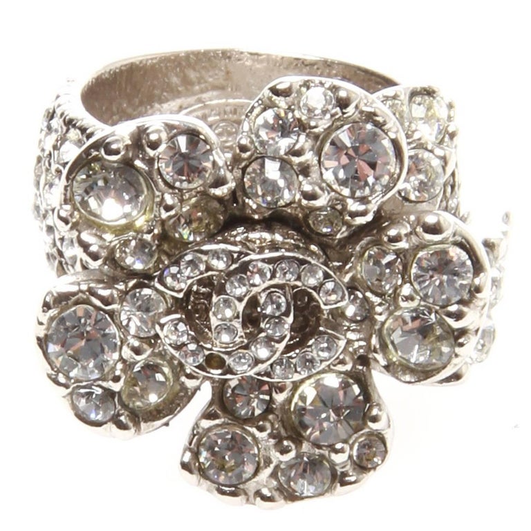 Chanel Swarovski Crystal Camellia CC Ring at 1stDibs | swarovski daisy ...