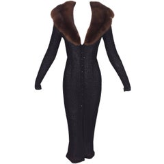 Dolce & Gabbana Sheer Knit 40s Pin-Up Sweater Dress Sable Fur 44 S S/S 1997  