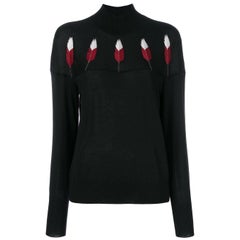 Chanel Black Cashmere Feather Embroidered Turtleneck