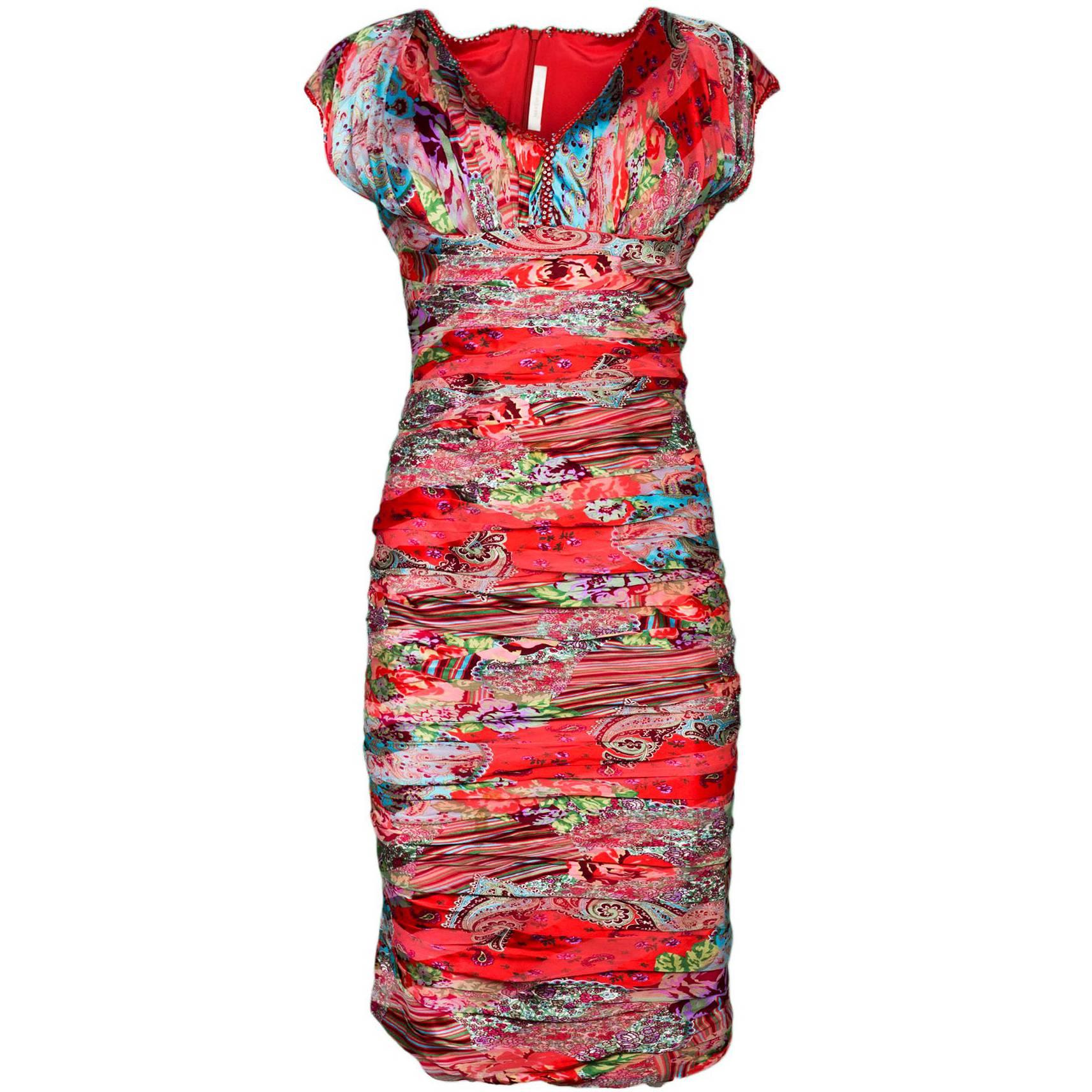 Naeem Kahn Coral Red Silk Floral Dress Size 12