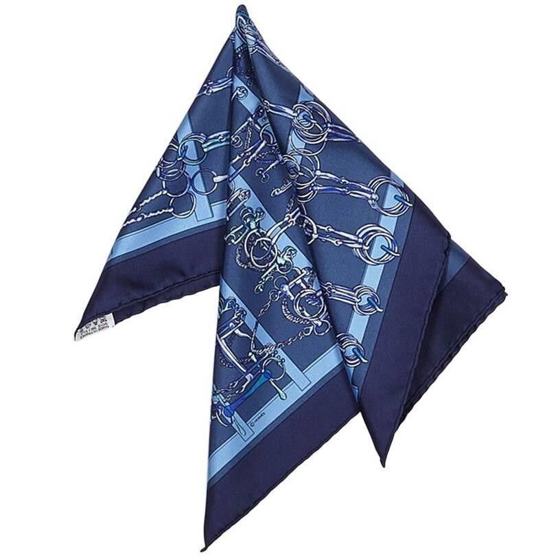 Blue Hermes Printed Silk Scarf