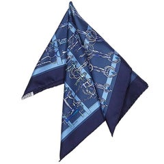 Blue Hermes Printed Silk Scarf