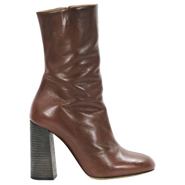 Brown Chloe Mid-Calf Leather Boots