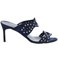 Navy Blue Manolo Blahnik Suede Sandals