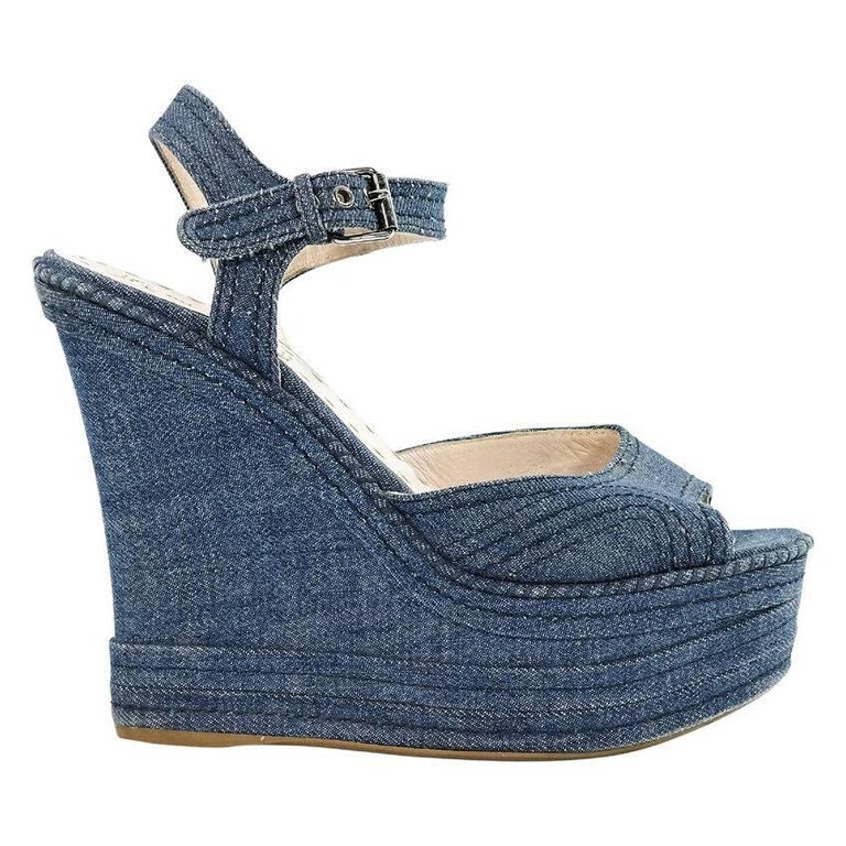 Blue Miu Miu Denim Wedge Sandals For Sale at 1stDibs | miu miu wedges ...