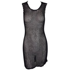 2001 Dolce & Gabbana Black Sheer Fishnet Mesh Mini Dress 42 XS-L