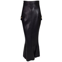 F/W 1992 Gianni Versace Bondage Jupe sirène longue taille haute en cuir noir
