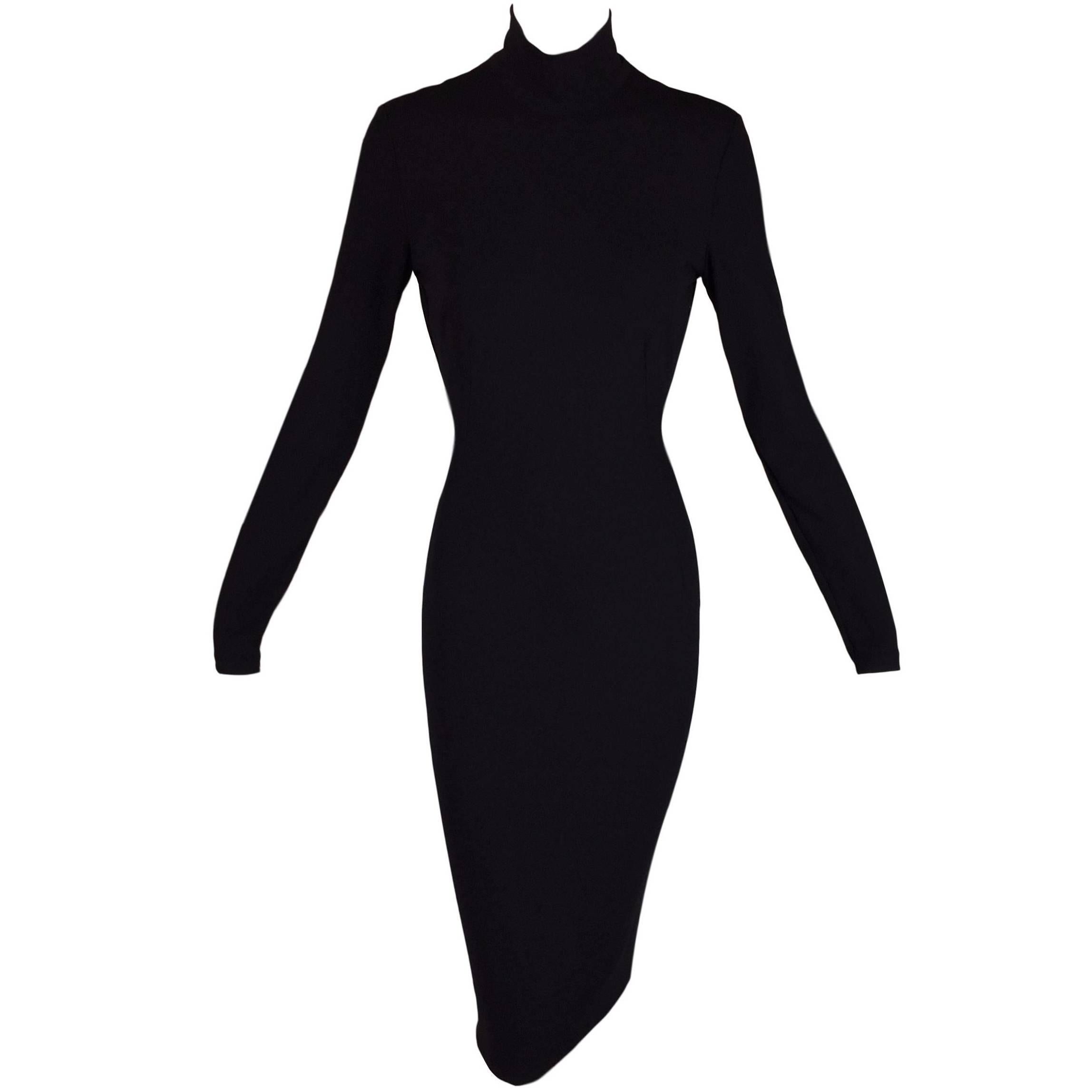 1996 Dolce & Gabbana Black Bodycon Choker Backless Wiggle Stretch Dress 44 M