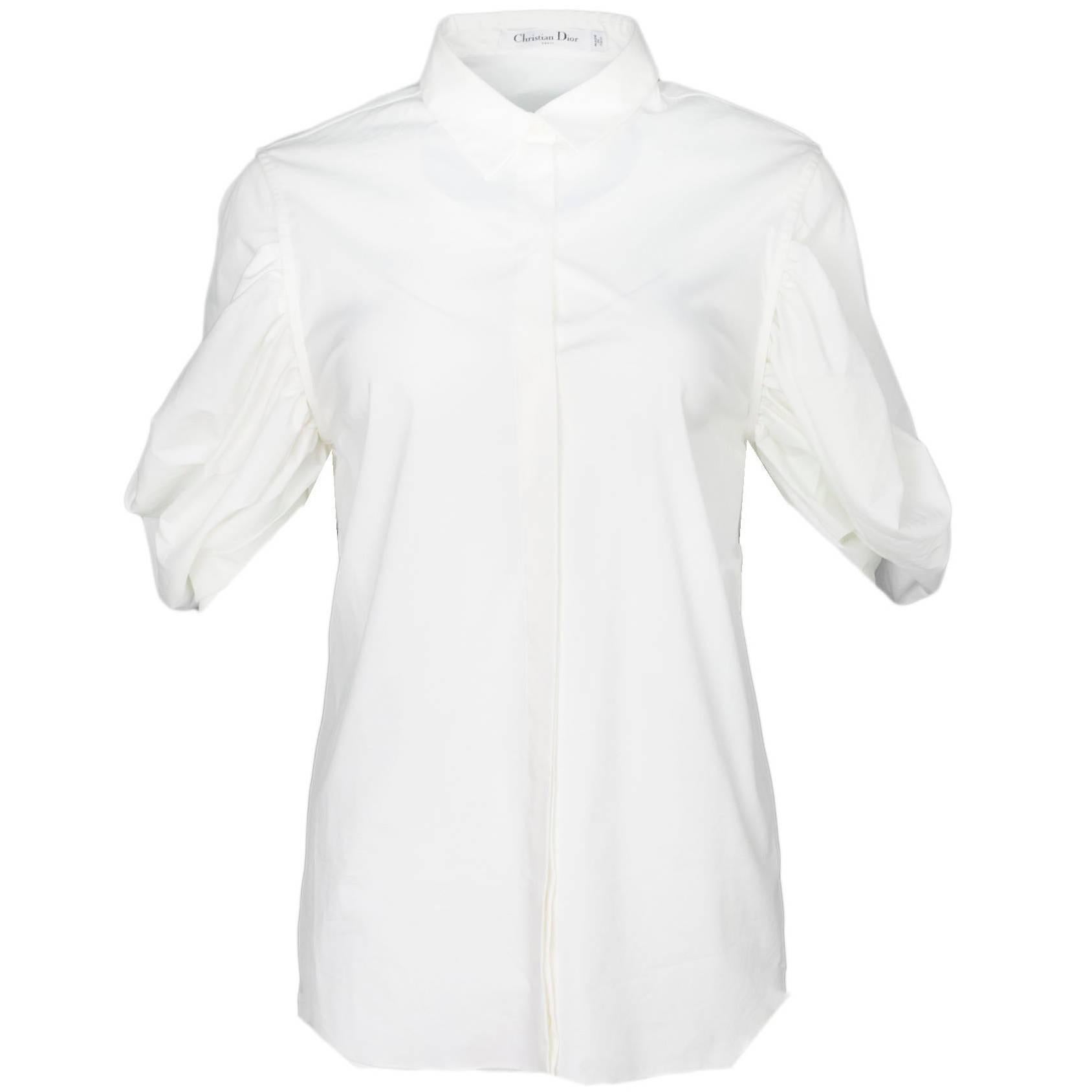 Christian Dior White Cotton Puff Sleeve Blouse Size FR40 NWT