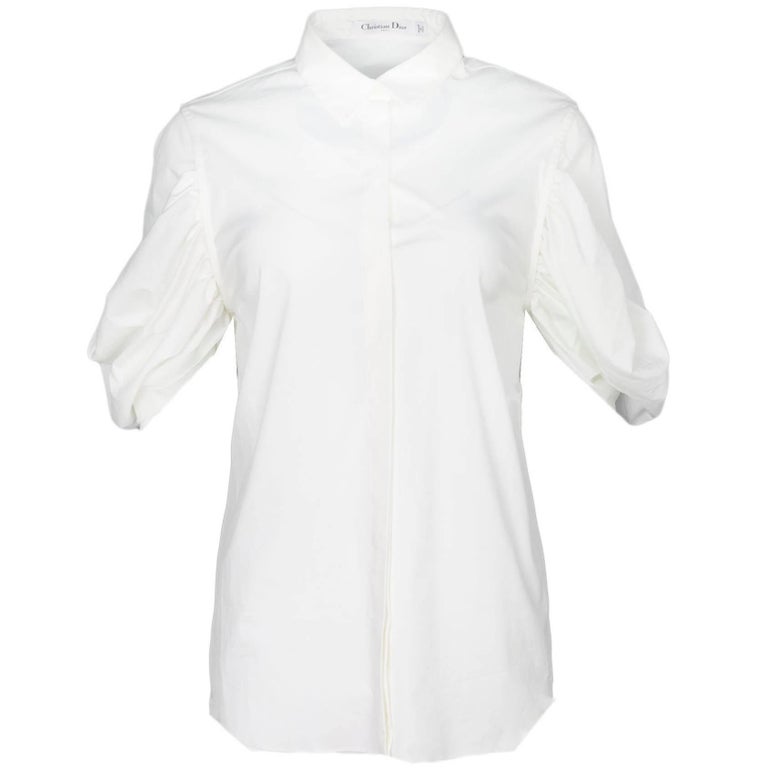 Christian Dior White Cotton Puff Sleeve Blouse Size FR40 NWT For Sale ...