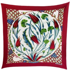 Hermes Rouge Ceramique Ottomane Silk Plisse Scarf with Box