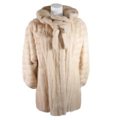Galanos Ivory Mink Coat with Ruffle Tie Collar and Full Sleeves & Stretch cuff