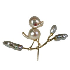 Vintage Biwa Pearl Birdie Stickpin Brooch