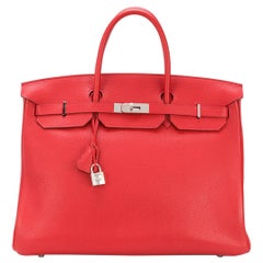 Hermes Birkin 40 Rouge Casaque Clemence Leather Bag 