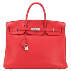 Hermes Birkin 40 Rouge Casaque Clemence Leather Bag