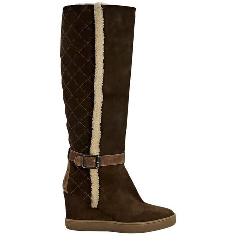 Brown Aquatalia Suede Wedge Tall Boots