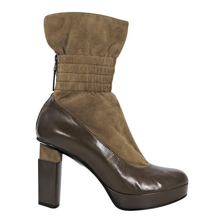 Taupe Fendi Suede & Leather Ankle Cuff Boots