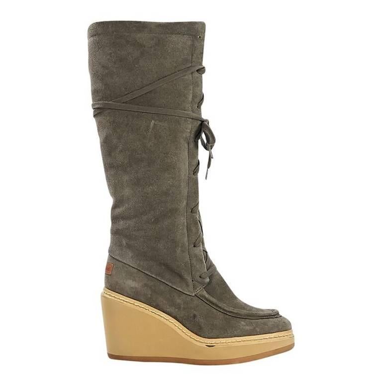 Olive Green See By Chloe Suede Wedge Boots