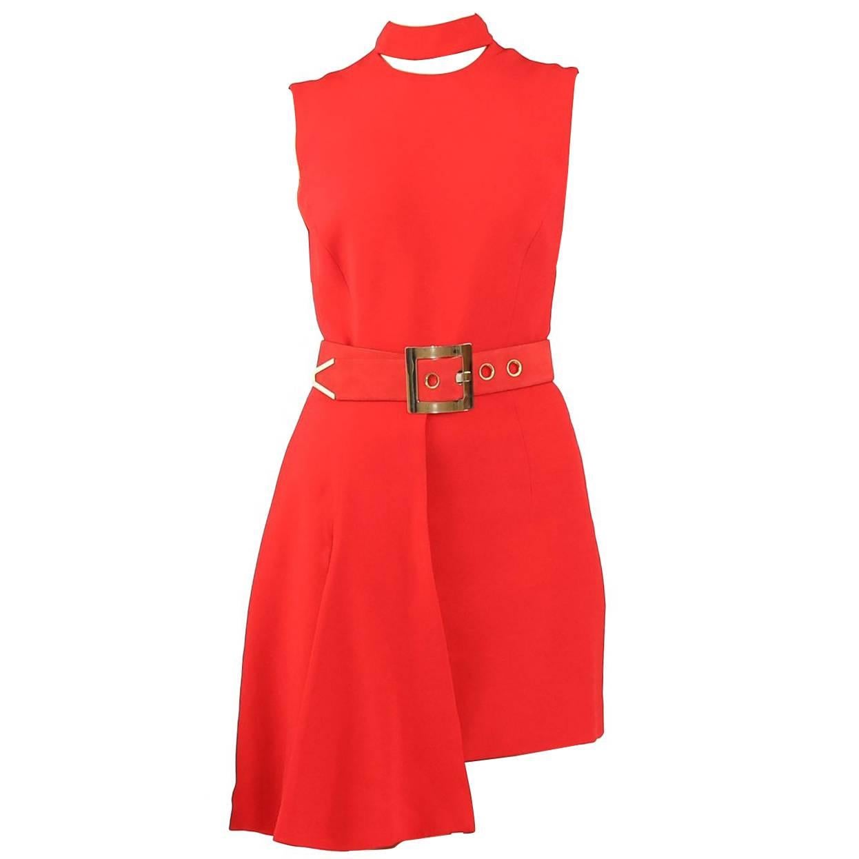 New VERSACE RED SILK LINING DRESS with BELT