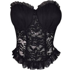 Vintage 1990s Christian Dior Molded Cups Sheer Black Lace and Mesh Corset Bustier Top