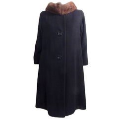 Black Cashmere and Mink Fur Coat, 1950s  