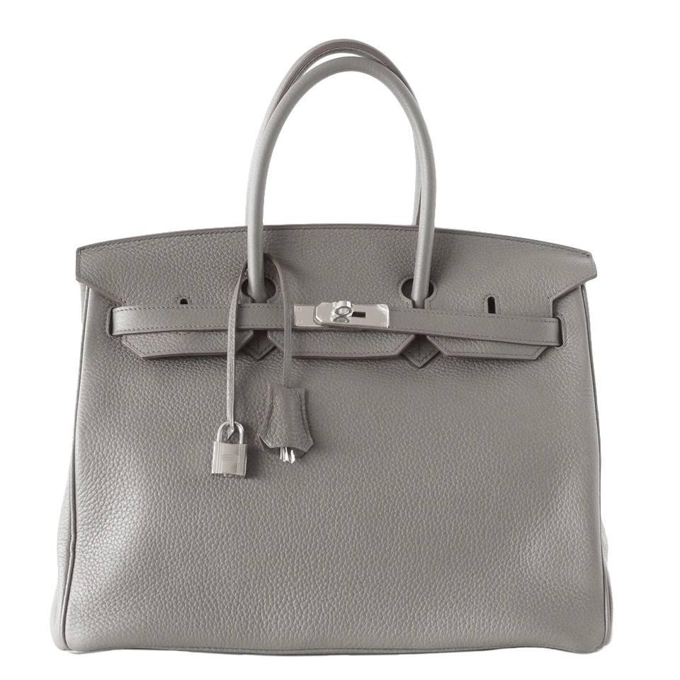 Hermes Birkin 35 Bag Etain Gray Clemence Palladium Hardware SO Chic