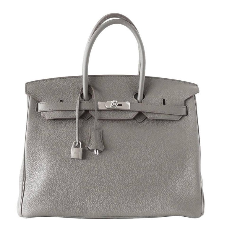 Hermes Birkin 35 Bag Etain Gray Clemence Palladium Hardware SO Chic at ...