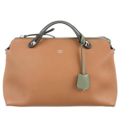 Fendi New Cognac Nude Leather Top Handle Satchel Boston Shoulder Bag