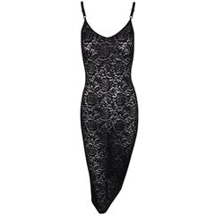 1990's D&G by Dolce & Gabbana Black Sheer Lace Mesh Pin-Up Wiggle Dress