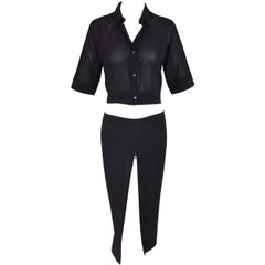 Vintage Dolce & Gabbana Sheer Black Silk Crop Top and Slit Zipper Skirt Set, S/S 1996