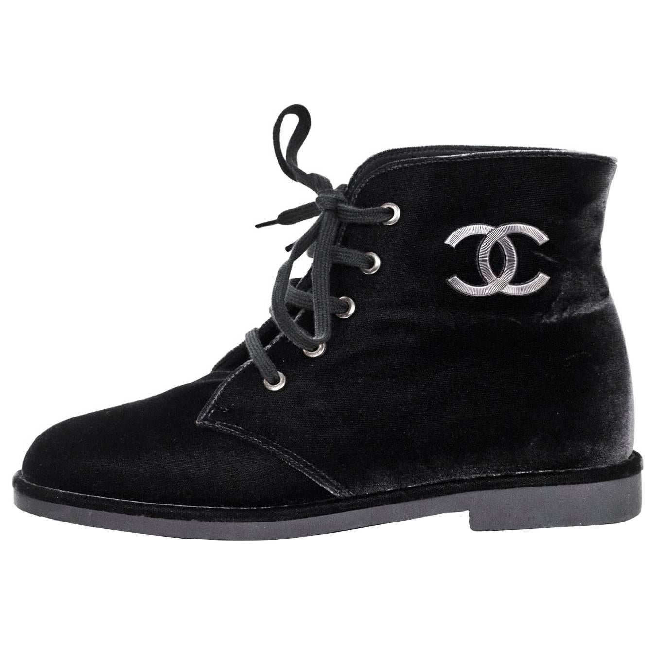 chanel velvet ankle boots