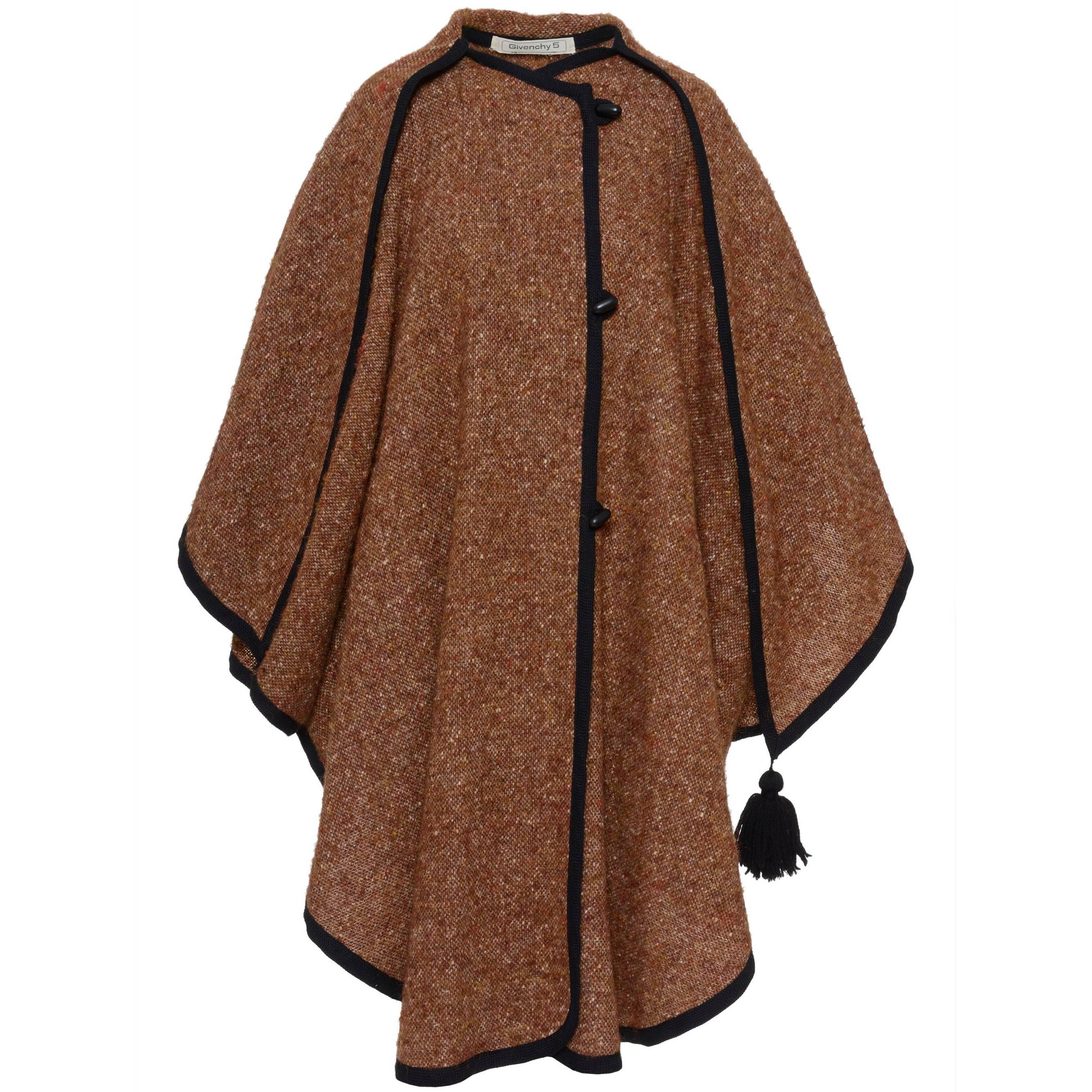 Givenchy Brown Weave Wool Cape, 1980s  For Sale