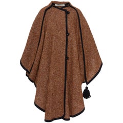 Vintage Givenchy Brown Weave Wool Cape, 1980s 