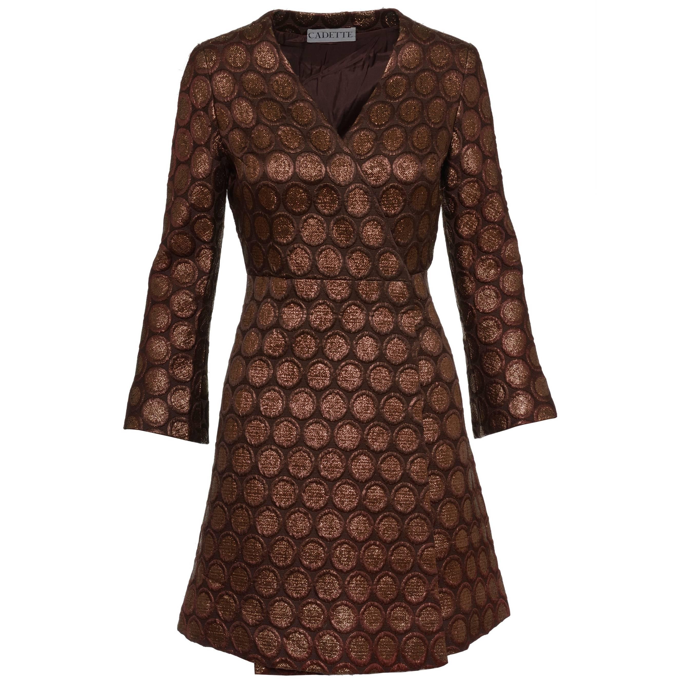 Cadette Brown Lurex Jacquard Mod Overcoat, 1960s  For Sale