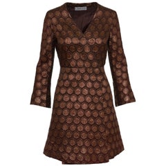 Cadette Brown Lurex Jacquard Mod Overcoat, 1960s