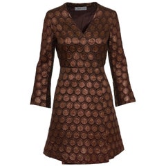 Cadette Brown Lurex Jacquard Mod Overcoat, 1960s 