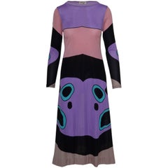 1970s LOUIS FERAUD Sheer Jersey Dress with Abstract print