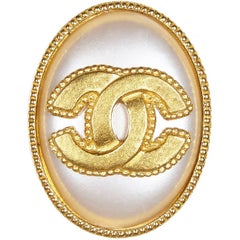 Chanel Gold Pearl Oval Cameo Double CC Brooch, 1990s
