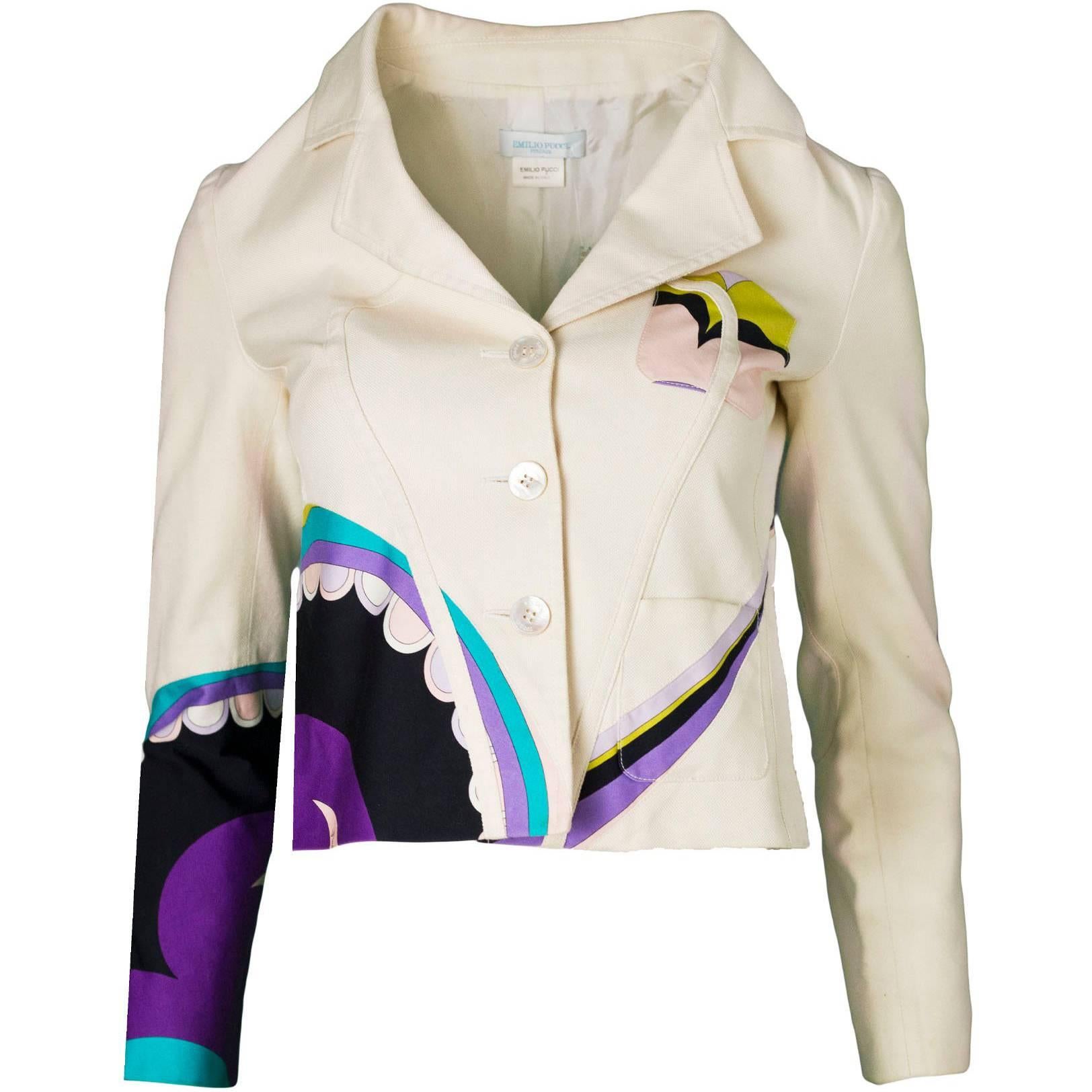 Emilio Pucci Beige & Multi-Colored Printed Jacket sz US4